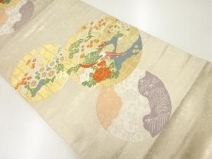 アンティーク　丸に花鳥模様織出し袋帯（材料）